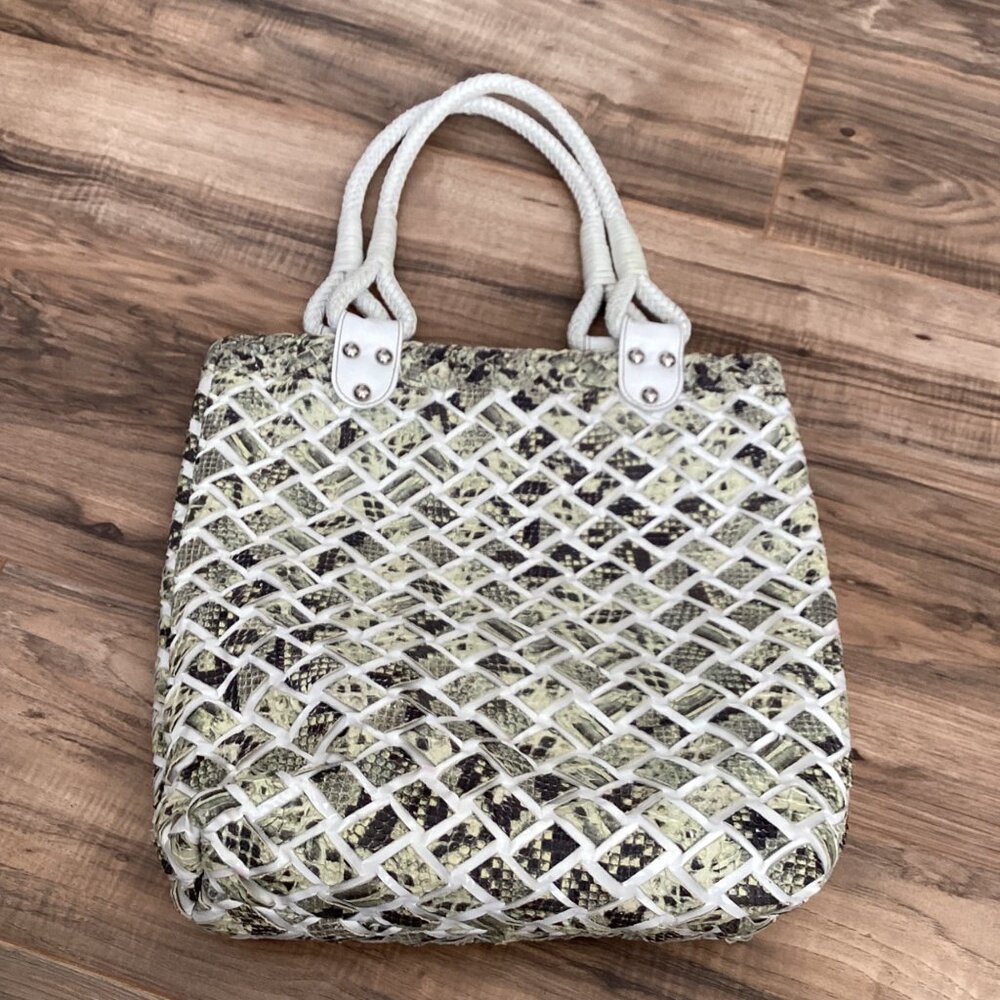 Castellari Milano Leather Woven Handbag Tote Bag Made In Italy